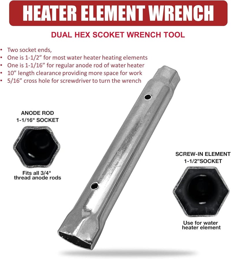 DROMIX EWH-05 Electric Water Heater Tune-Up Kit, Includes Two 4500W/240V Heating Elements, Upper Thermostat, Lower Thermostat, Protective Covers, Quick Change Tool, Element Wrench - Image 3